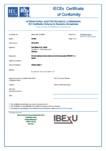 IECEx 14.0009 X Zertifikat