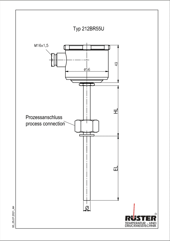 Einschraubwiderstandsthermometer Typ 212BR55U